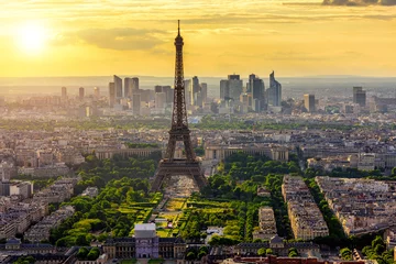 Fotobehang Skyline of Paris with Eiffel Tower at sunset in Paris, France © Ekaterina Belova