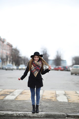 French woman for a walk in early spring