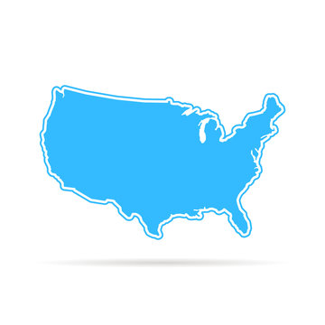 blue outline usa map with shadow