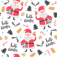 Christmas seamless pattern with Santa Claus. Vector illustration