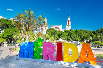 Merida, Mexico. Colorful letters. - obrazy, fototapety, plakaty