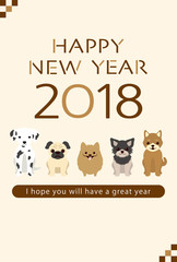 2018年戌年　犬の年賀状テンプレート