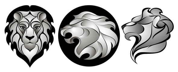 Fototapeta premium Lions set. Lion head logo. Stock vector illustration