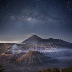 Bromo mounatin beautiful landscape with many stars in Indonesia
