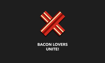 Obraz premium Bacon Lovers Unite! (Vector Illustration in flat style breakfast quote poster design)