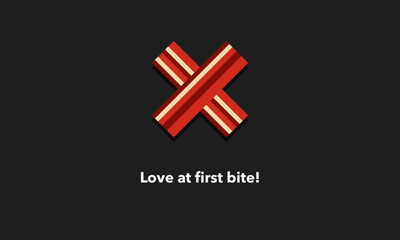 Obraz premium LOVE AT FIRST BITE! (Vector Illustration in flat style breakfast quote poster design)