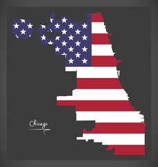 Chicago map with American national flag illustration