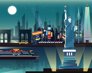 Statue of Liberty and landmarks in New York city