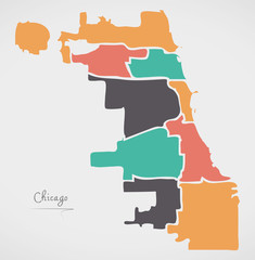 Obraz premium Chicago Map with boroughs and modern round shapes