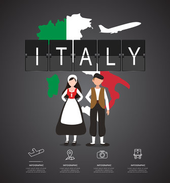 Traveling to  Italy with map of infographic