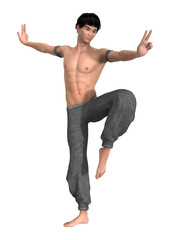 3D Rendering Fighting Monk on White