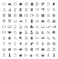 Set of 100 Restaurant and Home Appliances Minimal and Solid Icons. Vector Isolated Elements