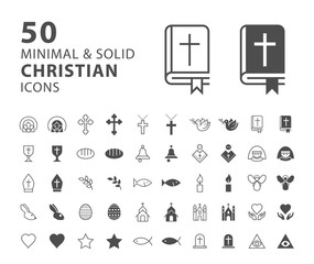 Fototapeta premium Set of 50 Minimal and Solid Christian Icons on White Background . Vector Isolated Elements