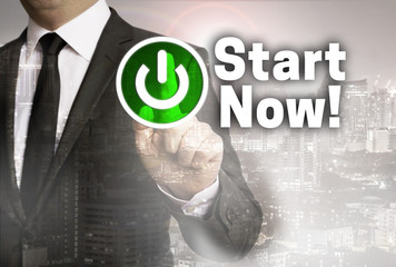 Start Now is shown by businessman concept