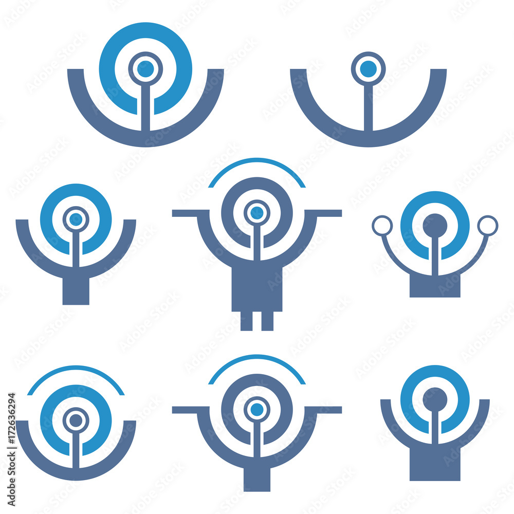 Poster set of circuit tech elements. communication logo template.