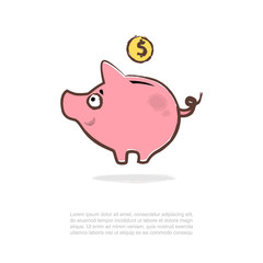 Piggy bank and coins