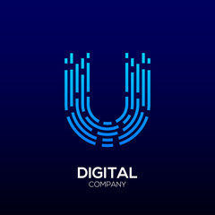 Letter U with Square shape, Dots and Lines logotype,Fast Speed, Delivery, Digital and Technology for your Corporate identity