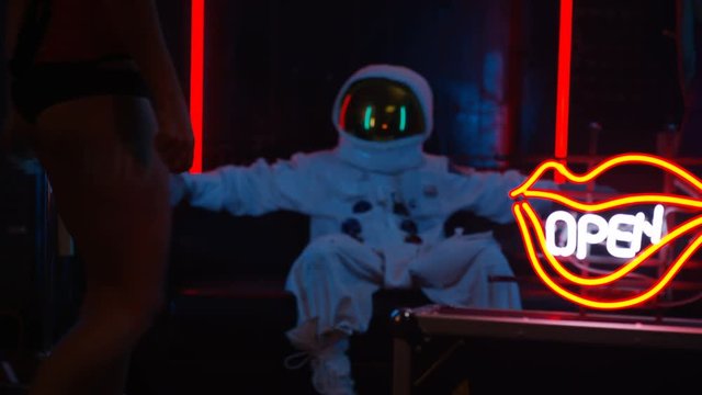  Off duty astronaut watching sexy girl dance for him in strip club