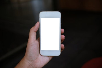 Close up of women's hands holding cell telephone blank copy space screen. smart phone with technology concept