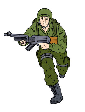 recommend clip art: Cartoon Army Soldier Running with Gun- clip-art vector illustration 