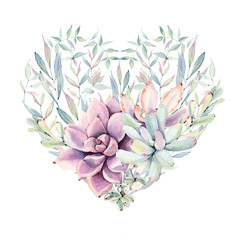 Elegant Valentines day heart of watercolor flowers