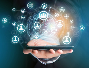 International network displayed on a futuristic interface with globe and connection - technology and business concept