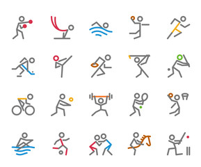 Sport Icons,  Monoline, human figure concept, The icons were created on a 32x32 pixel aligned, perfect grid providing a clean and crisp appearance. Adjustable stroke weight.  - 172648819