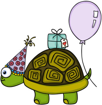 Birthday turtle with balloon and gift
