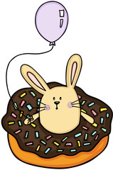 Little bunny inside a donut with balloon