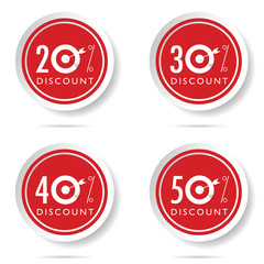 discount icon set on red button illustration