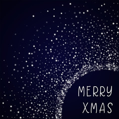 Merry Xmas greeting card. Amazing falling stars background. Amazing falling stars on deep blue background. Amazing vector illustration.