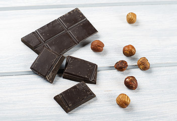 Tablet of chocolate and hazelnuts.