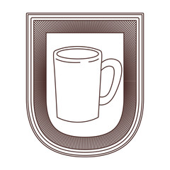 logo design of decorative emblem with silhouette mug striped brown silhouette on white background vector illustration