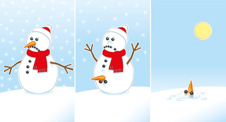 Sad Joke Rude Snowman wearing Red Melting in the Sunshine