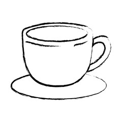 cup of coffee with handle on dish monochrome blurred silhouette vector illustration