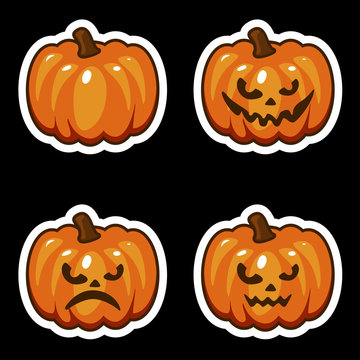 Funny cartoon halloween pumpkin sticker icons