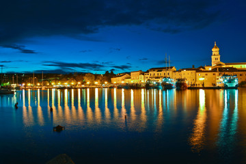 This is a view of Krk city coast at night. September 3, 2017. Krk, Croatia.