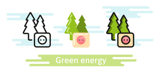 Green and renewable energy icon. Eco vector symbol. Linear, flat and material design concept.
