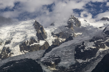 Beautiful scenery of the great mountain peaks in the Mont Blanc massif.