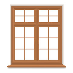 Traditional wooden window isolated. Closed realistic vector window - element of architecture and interior design.