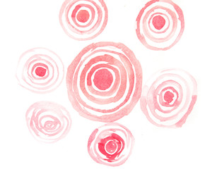 Red circles background, watercolor painting