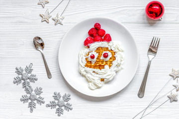 kids menu Christmas breakfast waffles top view