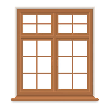Traditional wooden window isolated. Closed realistic vector window - element of architecture and interior design.