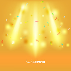 Obraz na płótnie Canvas Beautiful golden spotlight with sparkles and festive confetti