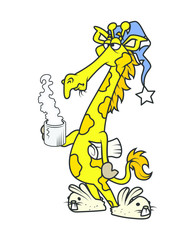 Cartoon Giraffe Drinking Coffee