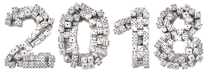 new year made from white dice. Isolated on white. 3D illustration.