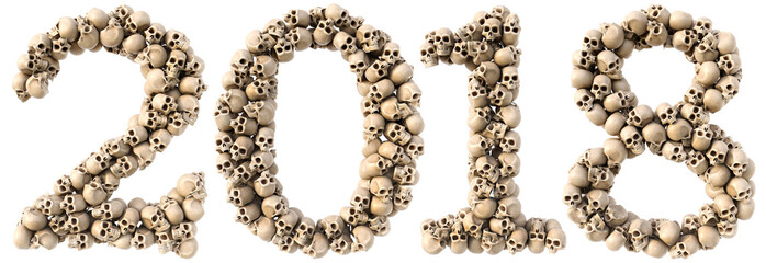 new year made from skulls. Isolated on white. 3D illustration.