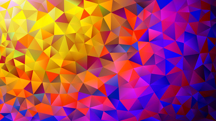 Multicolored yellow, blue, red polygonal kaleidoscope abstract background, cover, consisting of a structure of triangles. Texture, Background in mosaic style and origami.