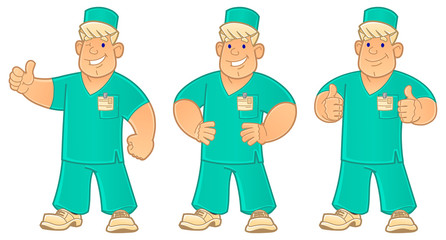 Cartoon old doctor. A set of images.