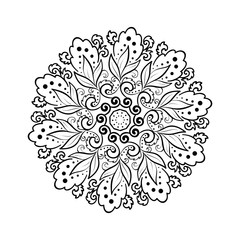 Flower mehndi round ornament. Mandala. Vintage decorative elements. Oriental vector pattern. Ottoman motifs. Coloring book page